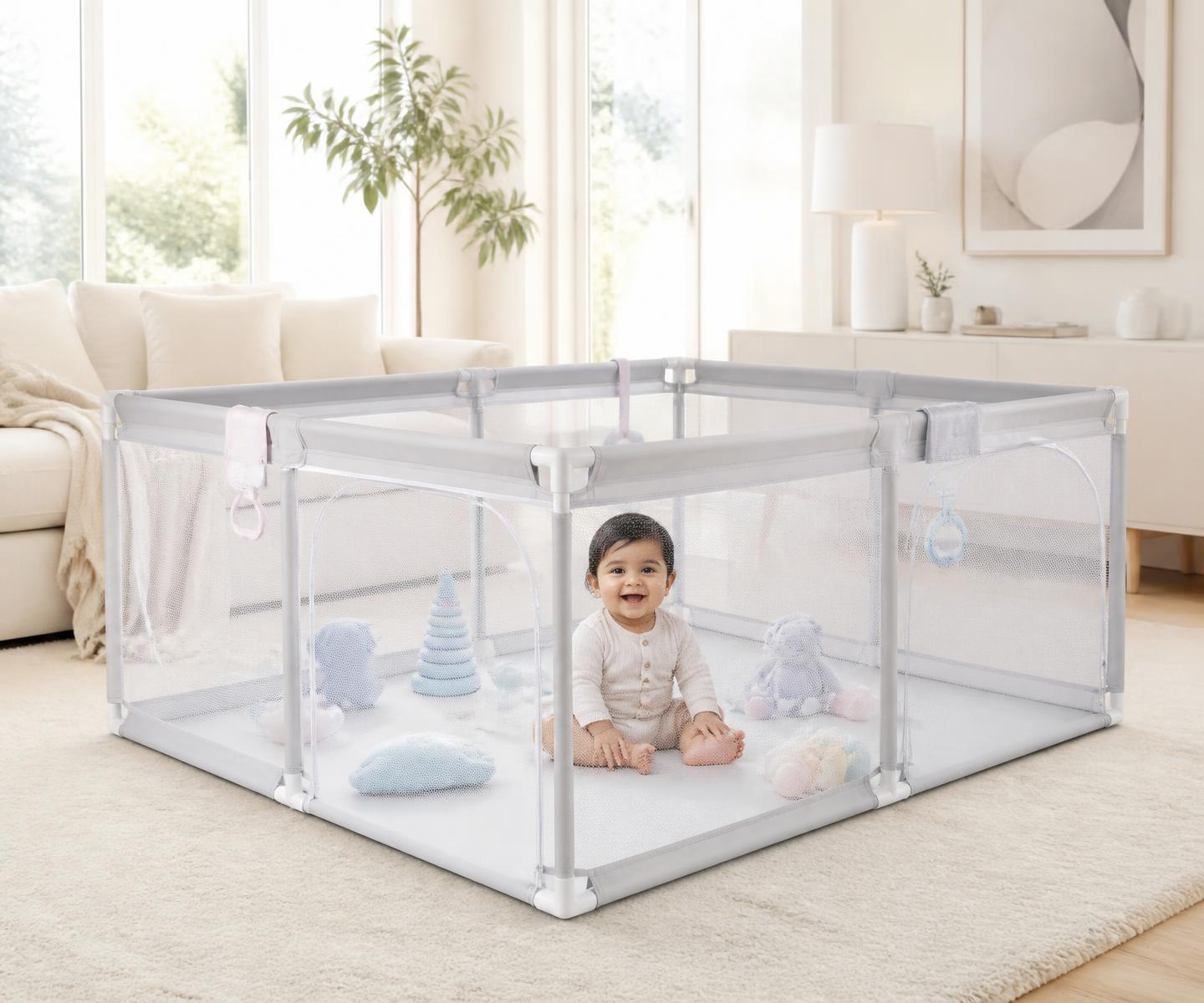ঘরের ভিতরে প্রিমিয়াম Baby Play Pen এ হাসিমুখে খেলছে শিশু